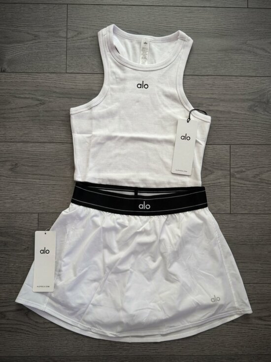 ALO Yoga Dresses & Skirts - ALO Yoga Match Point Tennis Skirt & Aspire Tank Set White/Black | Multiple Sizes